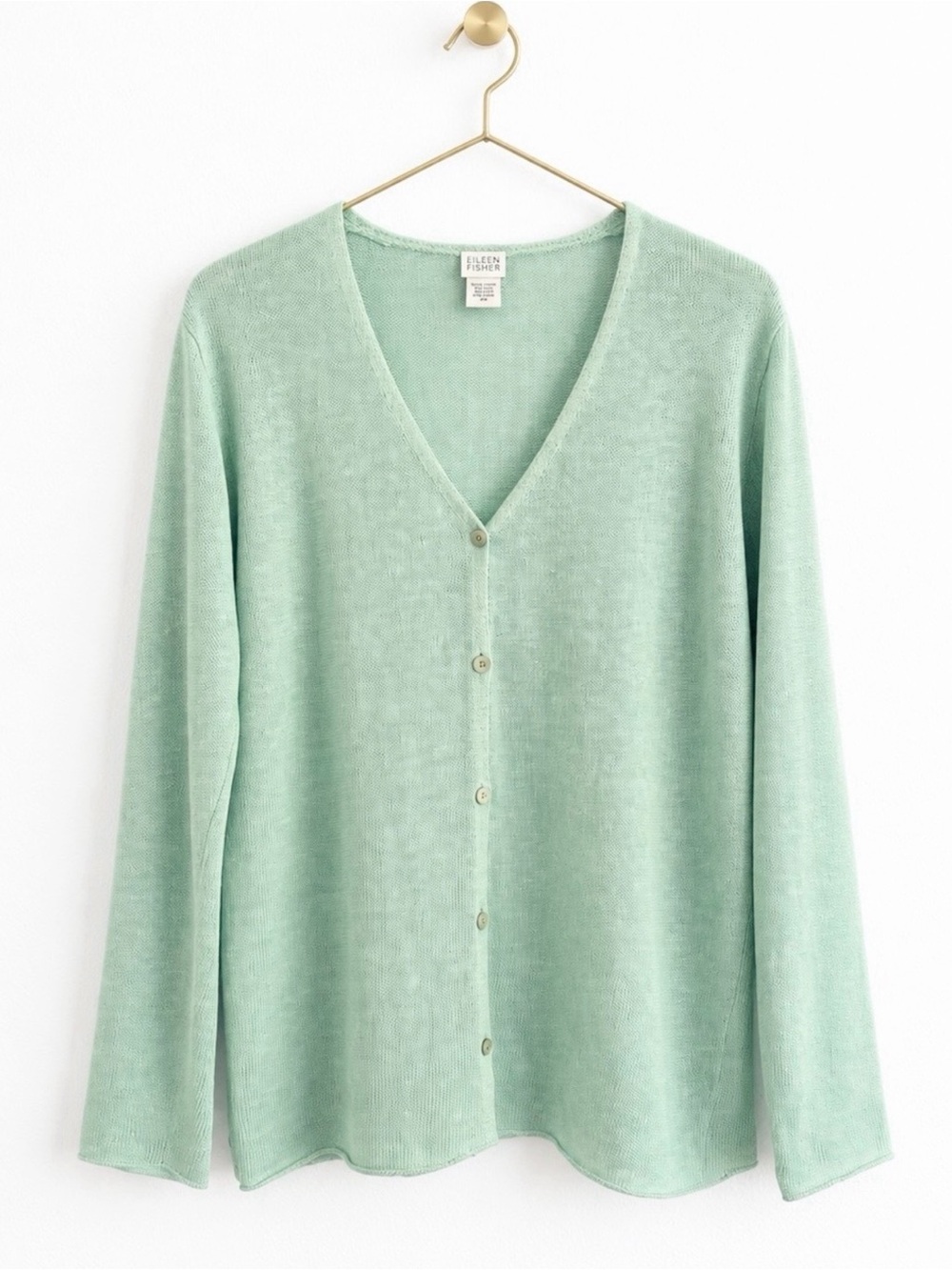 Eileen Fisher Mint Green 100% Linen Button Front Cardigan Sweater Medium